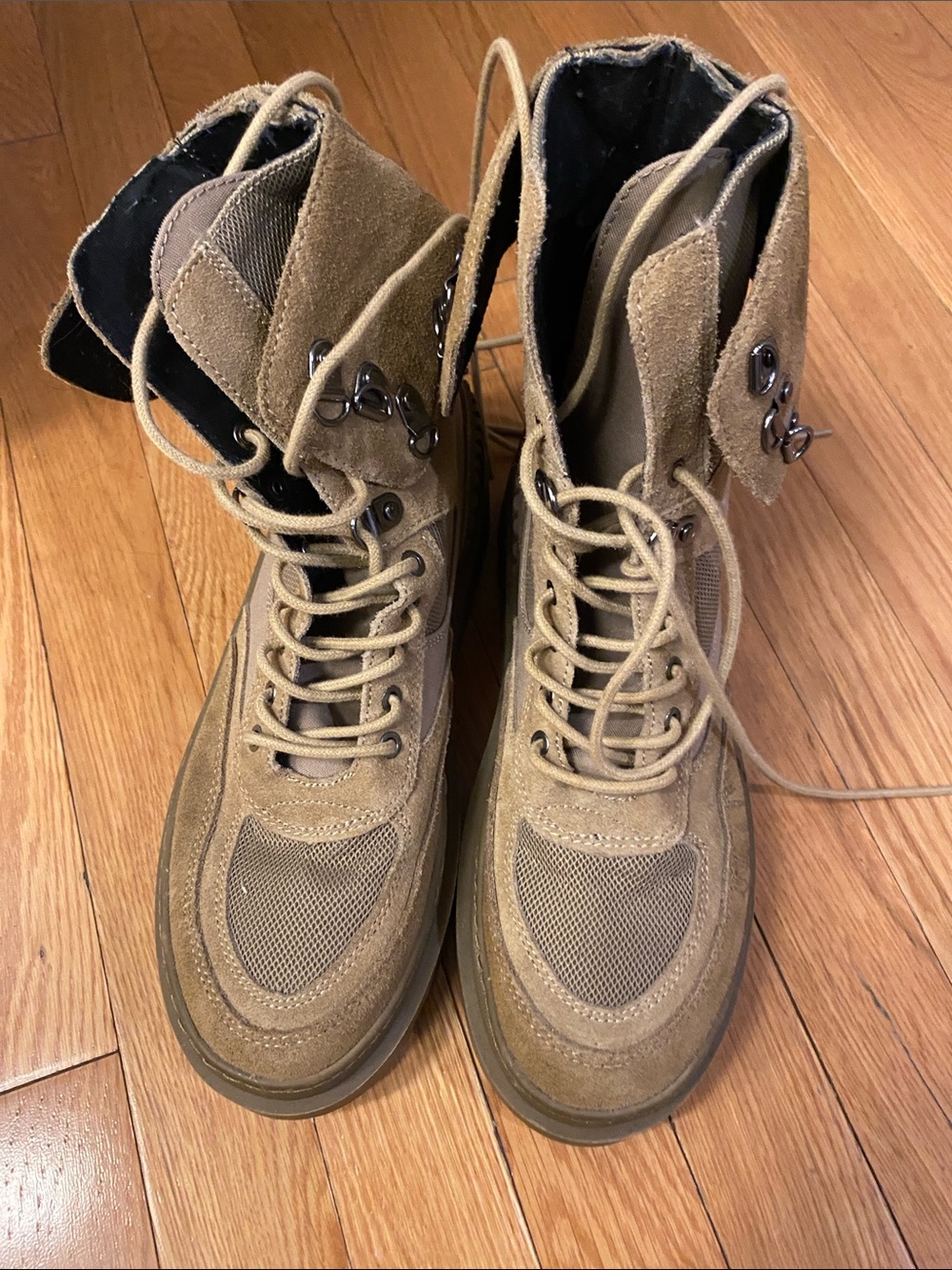 Zara Men's Tan Suede Lace-Up Tactical Boots